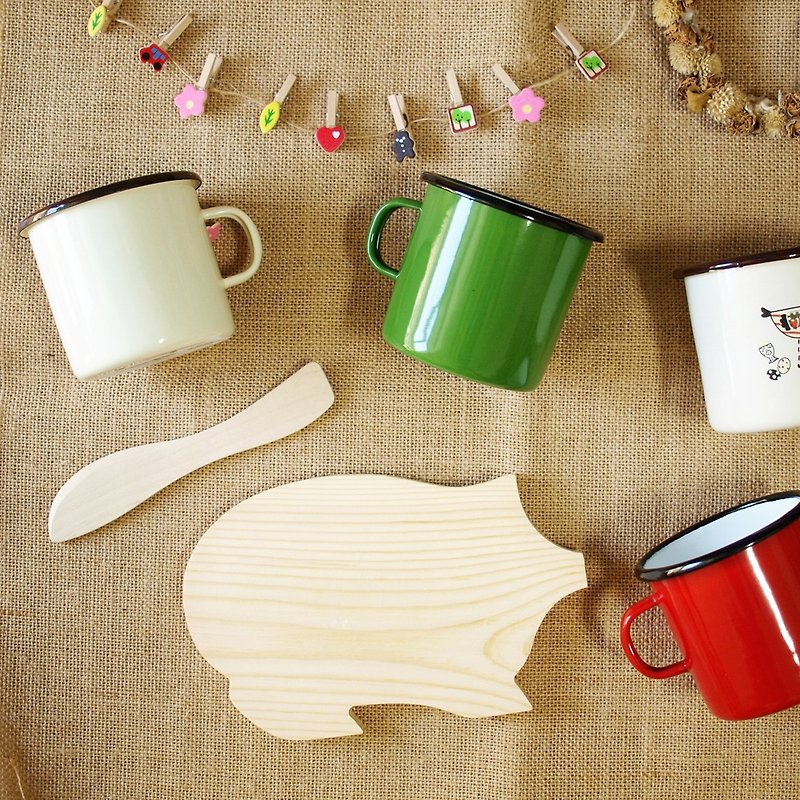 小猪面包板 珐琅杯四色择一 加送奶油刀 - 茶具/茶杯 - 珐琅 多色