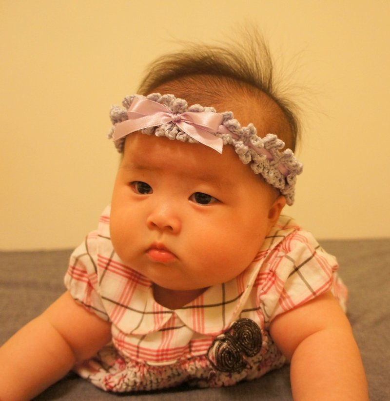 (展示品出清)手工编织有机棉线baby浪漫花边紫色发带(弥月礼) - 婴儿帽/发带 - 其他材质 紫色