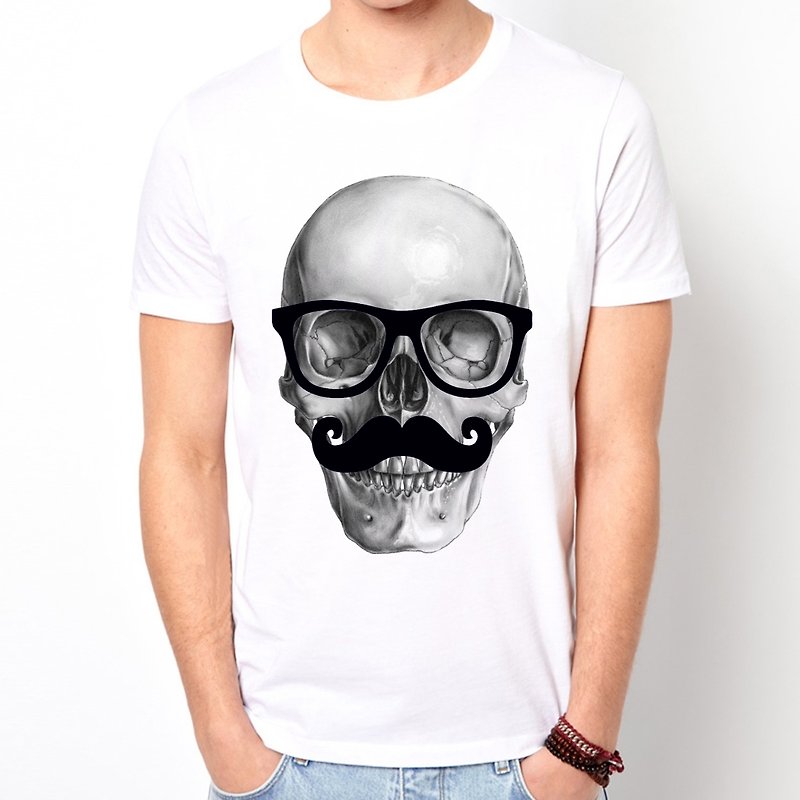 Mr Skull短袖T恤-白色 骷髅先生 设计 艺术 眼镜 胡子 - 男装上衣/T 恤 - 其他材质 白色