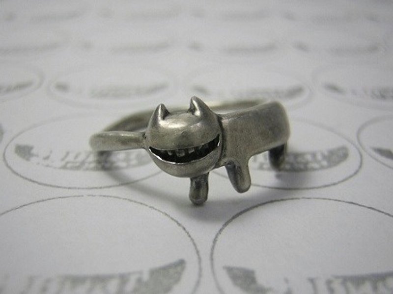 miaow with a smile ( cat sterling silver ring 微笑 貓 猫 戒指 指环 指環 刻字 銀 ) - 戒指 - 纯银 银色