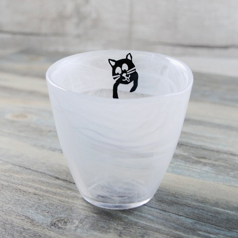 300cc【猫村玻璃杯】(黑猫) ねこ猫抓鱼手工杯 温暖质感猫抓杯玻璃艺术 いつまでも一绪でいたい 不雕刻作品 - 酒杯/酒器 - 玻璃 灰色
