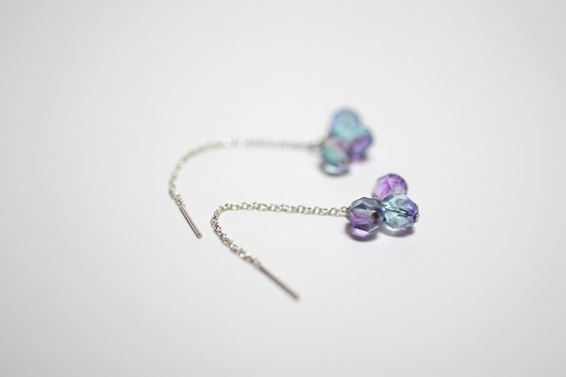 紫木槿 天然石纯银长耳针耳环 - 耳环/耳夹 - 其他金属 紫色