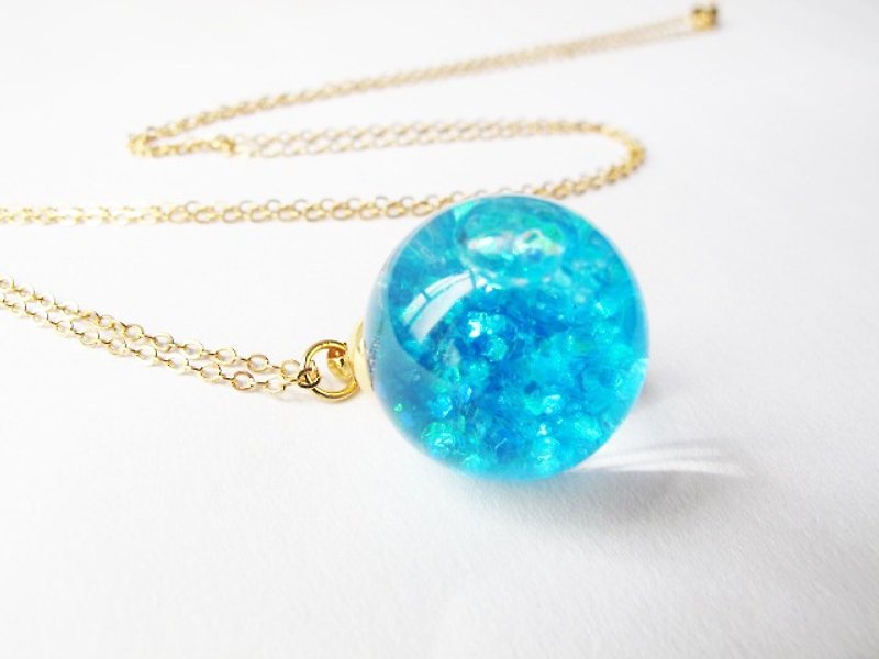 ＊Rosy Garden＊天蓝色的海洋宝石亮片流动水晶玻璃球项链 - 颈链 - 玻璃 蓝色