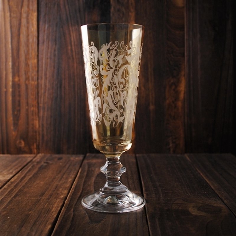 180cc【MSA GLASS ENGRAVING】德国Eisch 琥珀雕花无铅水晶杯Toulouse 气泡香槟杯 - 酒杯/酒器 - 玻璃 金色