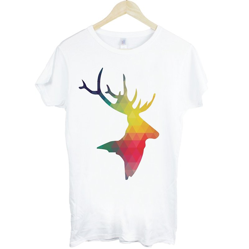 Abstract Deer Head女生短袖T恤-白色 抽象 鹿 头 角 宇宙 设计 - 女装 T 恤 - 棉．麻 白色