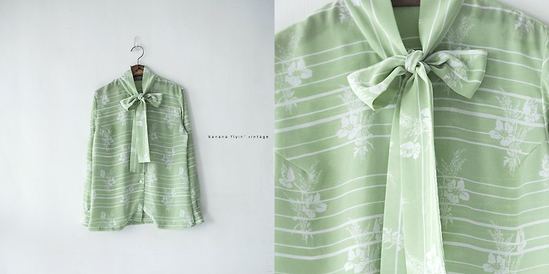 ‘Banana Flyin'’薄荷绿花朵蝴蝶结衬衫 - 女装衬衫 - 其他材质 绿色