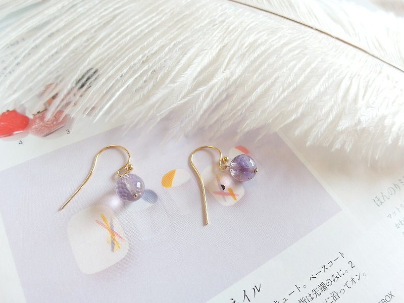 ∣一抹月光∣ 多切面天然紫水晶球球　简约款耳环 - 耳环/耳夹 - 其他材质 紫色