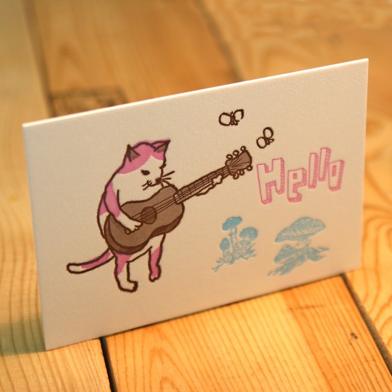 ギターを弾く猫 - 卡片/明信片 - 纸 粉红色