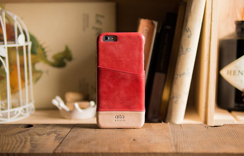 【轻微瑕疵品】alto iPhone 6/6S  4.7寸 真皮手机壳背盖 Metro - 珊瑚红/本色 [可定制雷雕文字，需另外加购] 皮革 保护套 Leather Case - 手机壳/手机套 - 真皮 红色