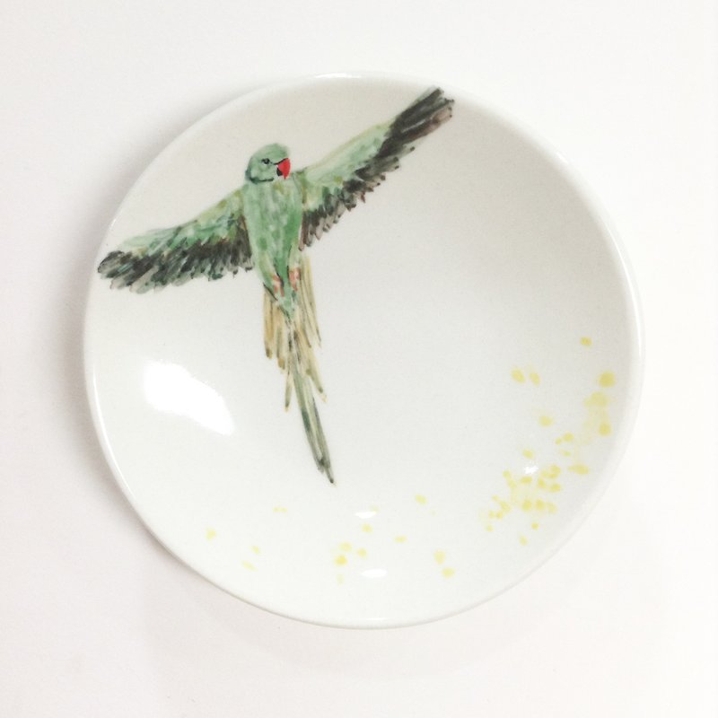 展翅的绿月轮(点点小草可选色) - 鹦鹉手绘小碟/酱油碟 - 浅碟/小碟子 - 瓷 绿色