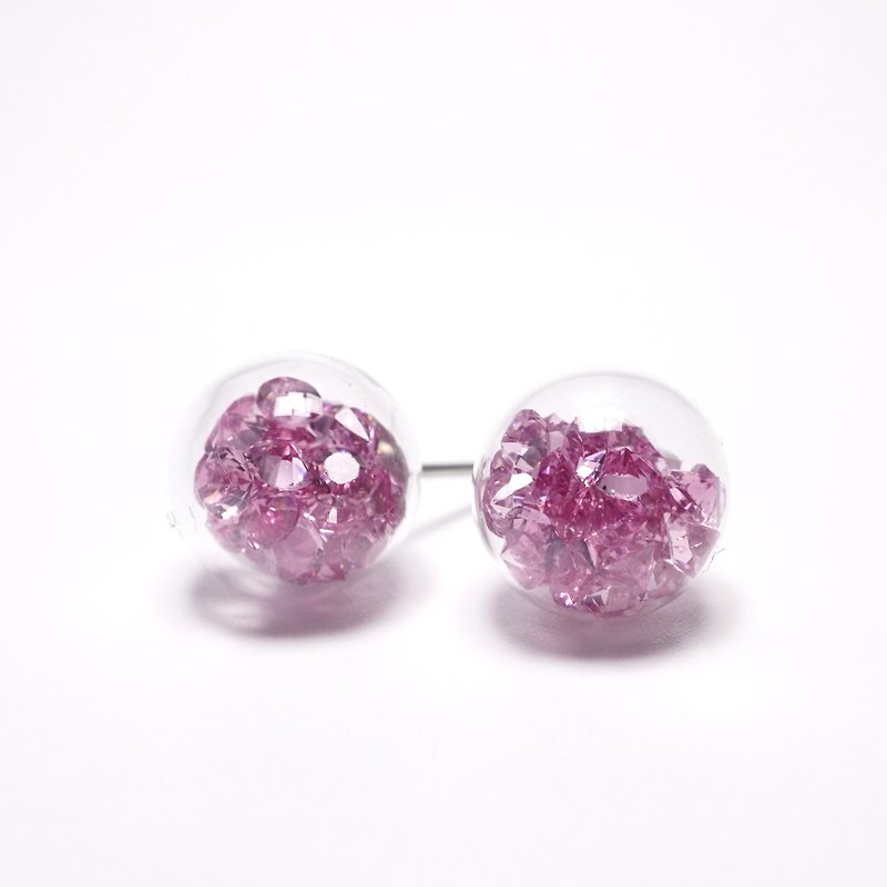 A Handmade 浅紫色水晶玻璃球耳环 - 耳环/耳夹 - 玻璃 