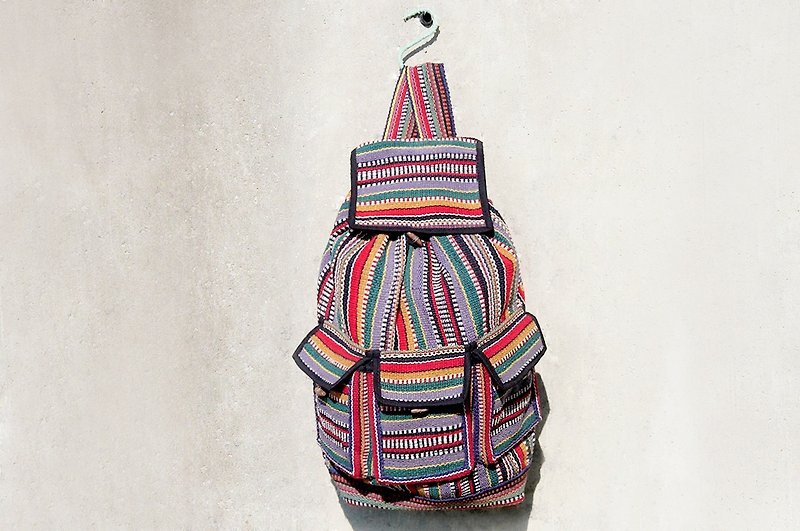 墨西哥风肩背包 boho帆布包 波希米亚编织手感旅行后背包-魔幻线 - 后背包/双肩包 - 棉．麻 多色
