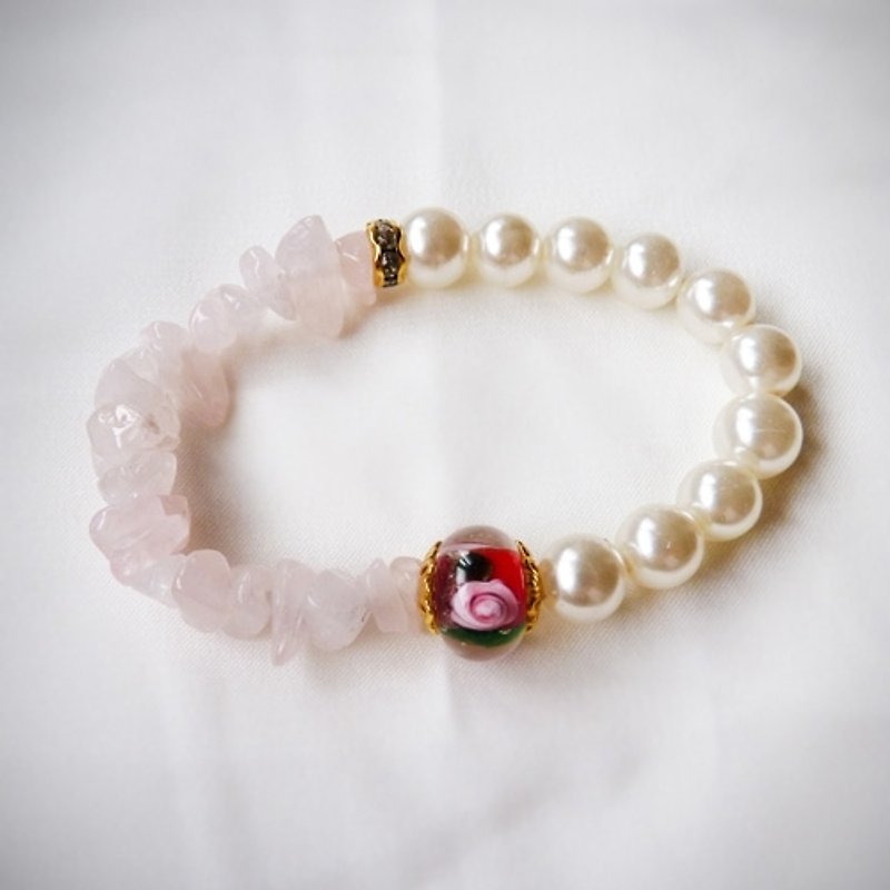 ❖FANG❖粉晶玫瑰贝珍珠手环 / 属于妳的优雅 - 手链/手环 - 其他材质 粉红色