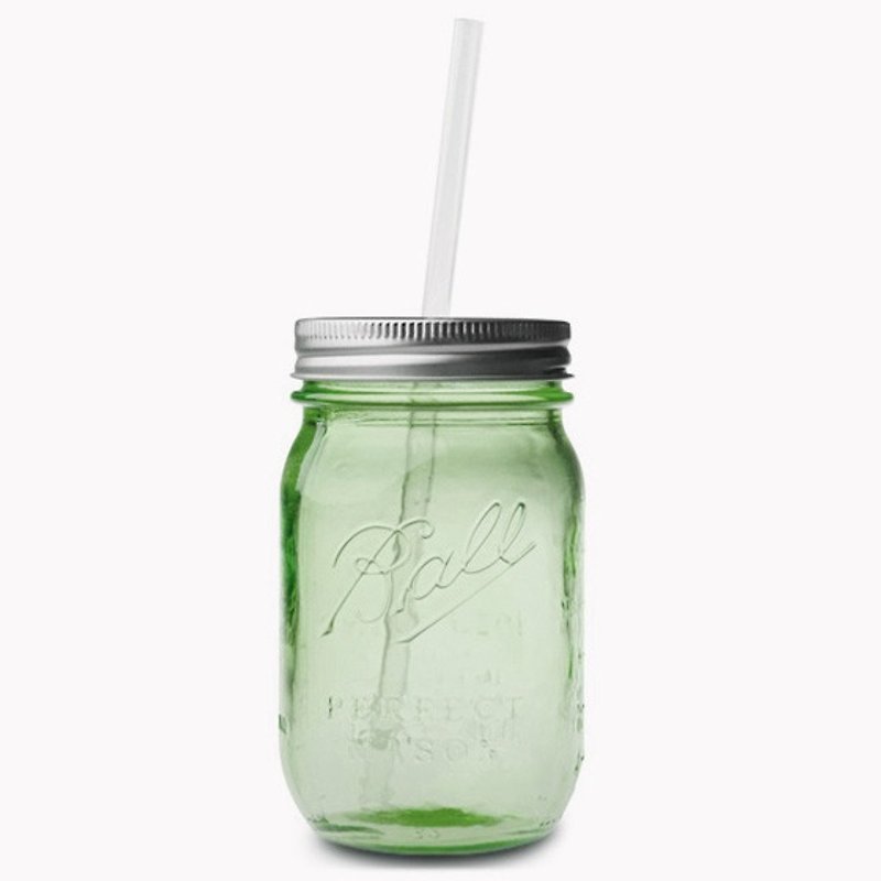 480cc【MSA 绿色和平GREEN纪念版~】Ball Jar 复刻玻璃罐饮料瓶(送玻璃环保吸管) 加赠一个无孔盖 - 环保吸管 - 玻璃 绿色