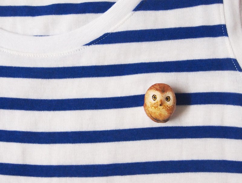 小猫头鹰手工手绘胸针 Owl handmade brooch - 胸针 - 其他材质 多色