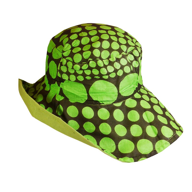 Boho Chic Style 淑女帽-黑底绿点 - 帽子 - 棉．麻 绿色