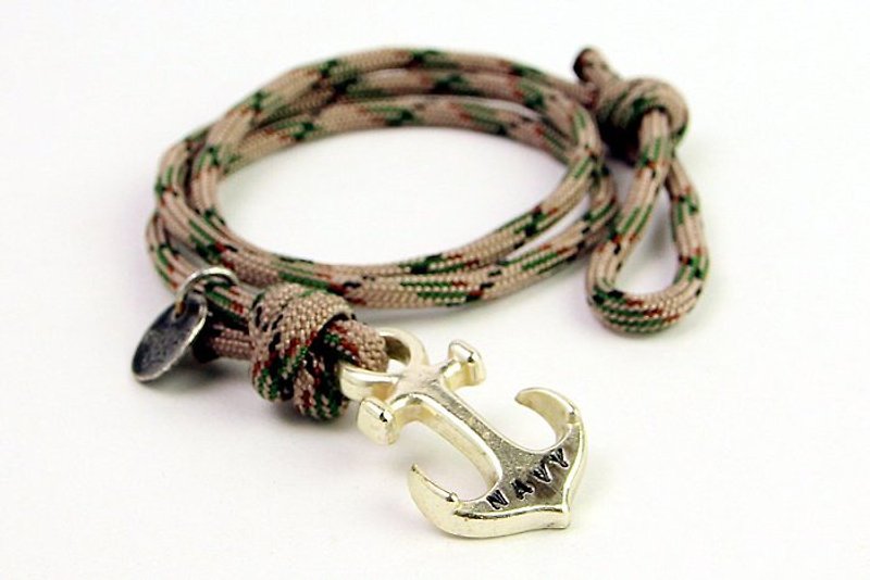 【METALIZE】Anchor with rope bracel 三圈式伞绳手链-海锚款-绿迷彩(古银色) - 手链/手环 - 其他金属 