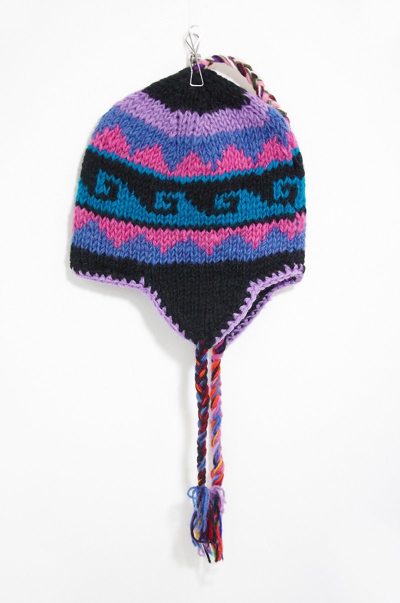 情人节礼物手工编织纯羊毛帽/飞行毛帽 / 毛线帽  - 桃紫色系图腾 ( 仅一件 ) - 帽子 - 其他材质 多色