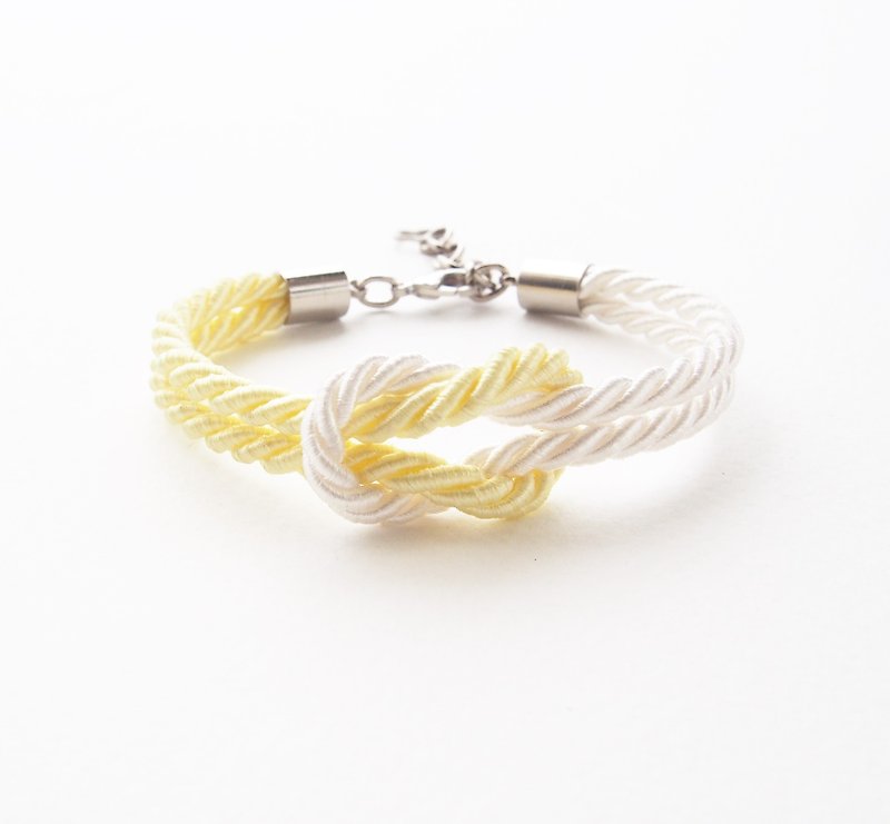 Light yellow and white knot rope bracelet. - 手链/手环 - 其他材质 黄色