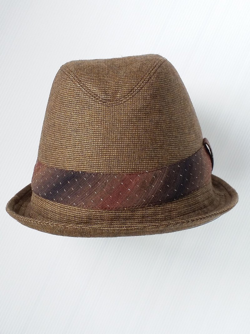 洒金摩卡毛呢绅士帽(Fedora Hat) - 帽子 - 羊毛 金色