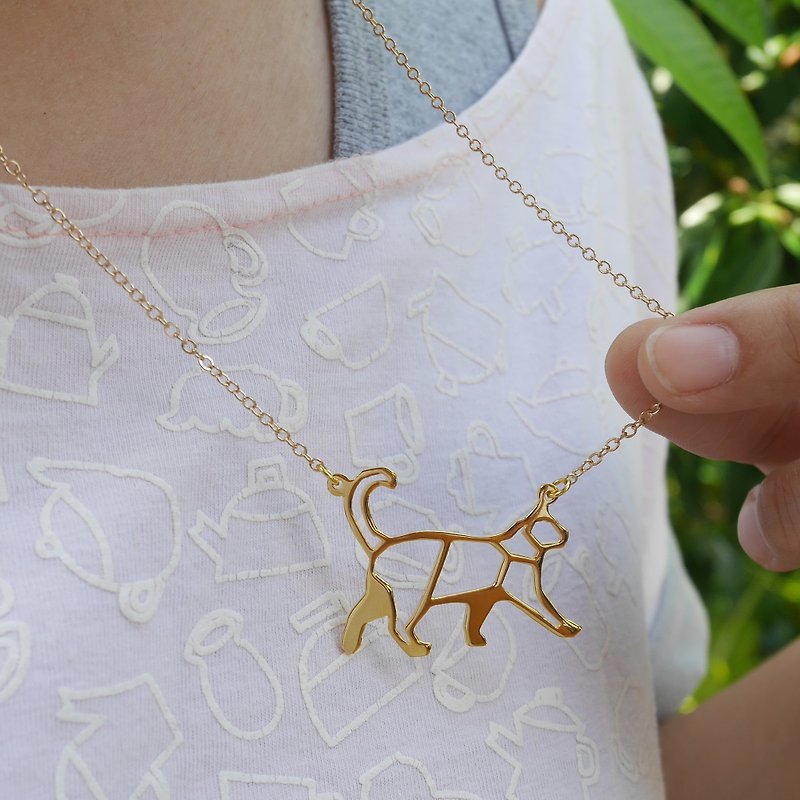 Walking Cat, Origami Necklace, Cat Necklace, Cat lover, Cat Gifts, Gift for her - 项链 - 铜/黄铜 金色