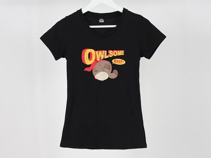 猫头鹰守护神 Owlsome 女生 - 女装 T 恤 - 棉．麻 黑色
