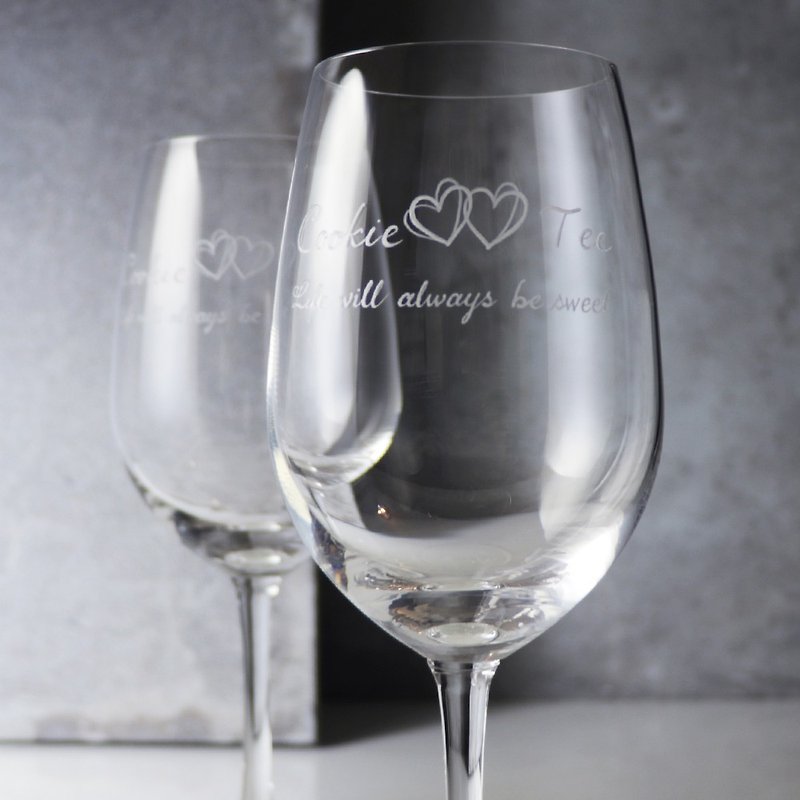 425cc(一对价)【甜蜜双心】My Heart 玻璃雕刻红酒对杯 结婚礼物 - 酒杯/酒器 - 玻璃 灰色