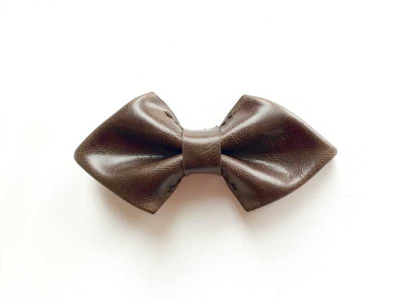 朱古力色皮革钻形煲呔 Bowtie - 领带/领带夹 - 真皮 咖啡色