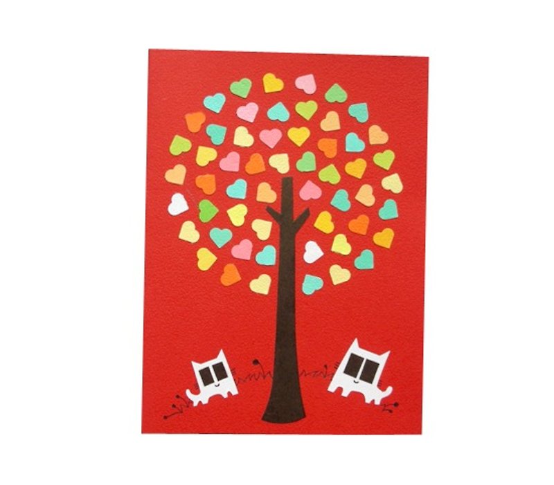 手工卡片：两只小白猫与爱心树（情人卡、感谢卡、万用卡） - 卡片/明信片 - 纸 红色
