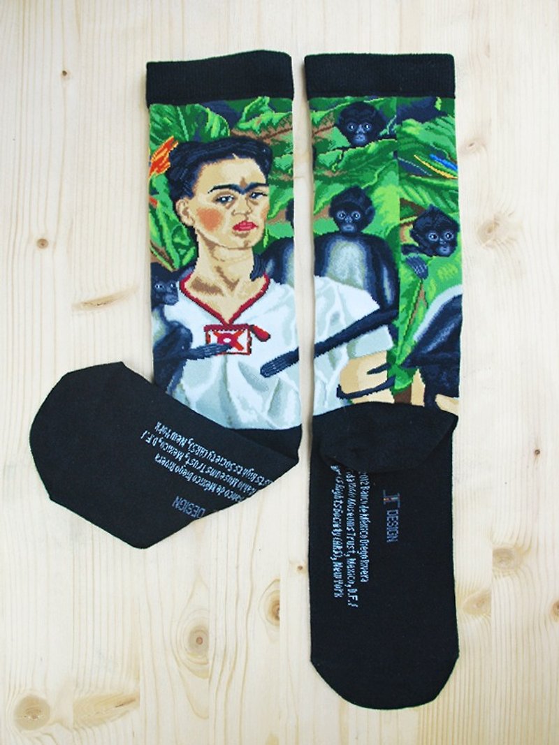 JHJ Design 加拿大品牌 高彩度针织棉袜 名画系列 - 芙烈达.卡萝袜子(针织棉袜) 自画像 猴子 - 袜子 - 其他材质 