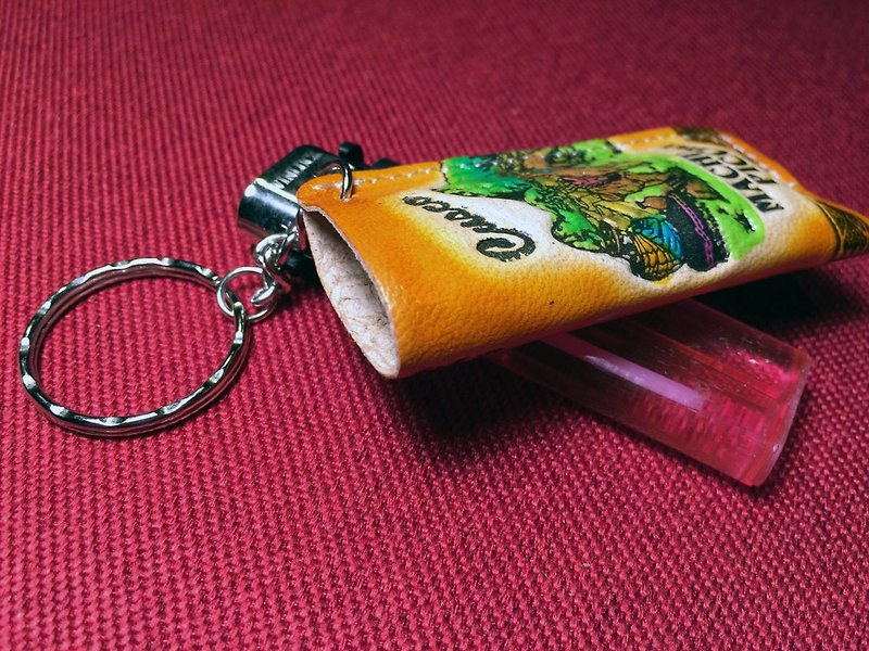 祕鲁真皮彩绘打火机套钥匙圈-橘 - 钥匙链/钥匙包 - 其他材质 橘色