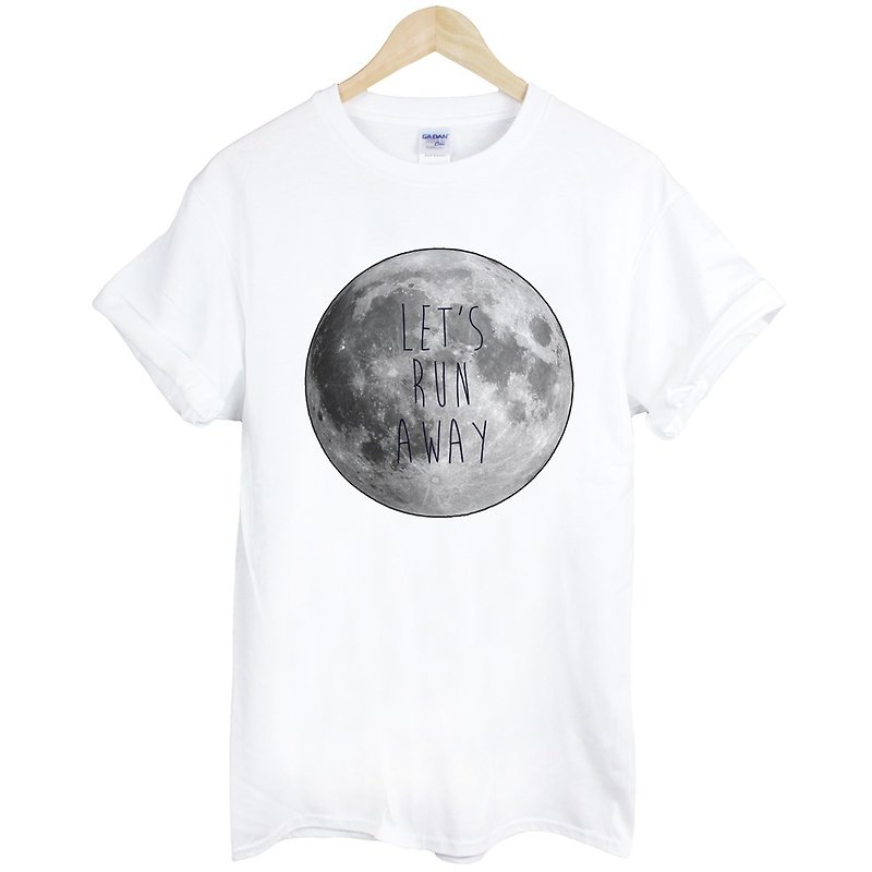 LETS RUN AWAY-Moon短袖T恤-白色 月亮 地球 文青 图片 时尚 设计 时髦 照片 生活 文字 - 男装上衣/T 恤 - 其他材质 白色