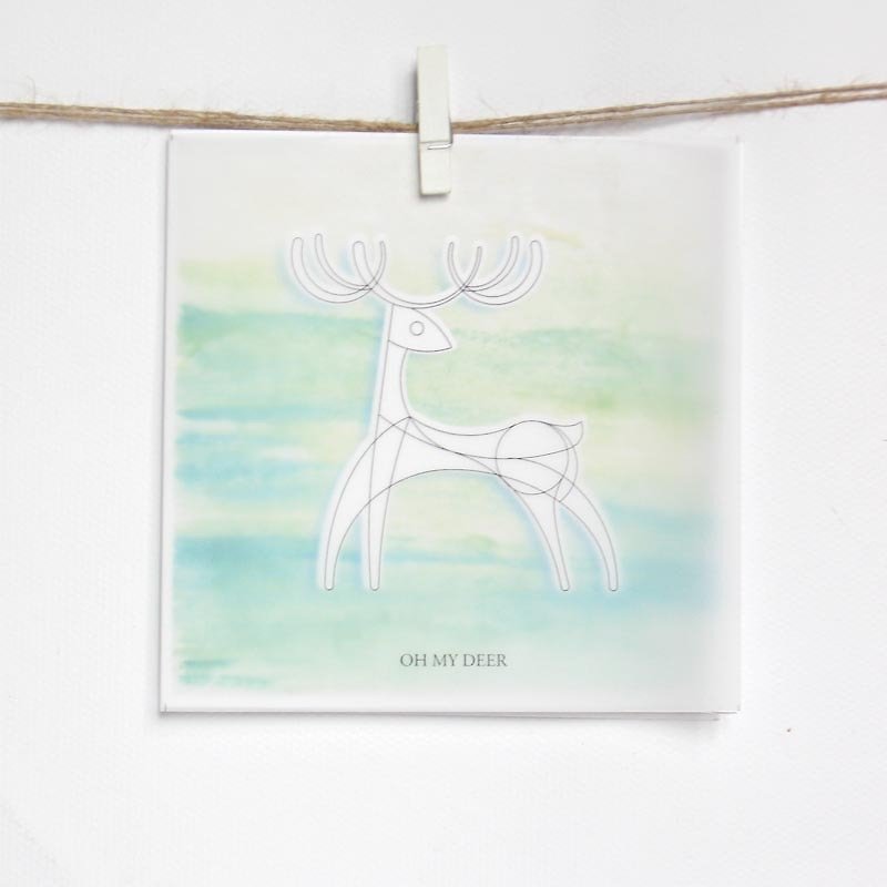 圣诞节-DIY涂色圣诞卡-小鹿 OH MY DEER 草原背景 - 卡片/明信片 - 纸 绿色