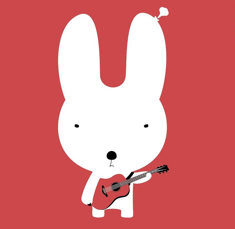 | Guitar Rabbit 吉他兔 | - 女装 T 恤 - 棉．麻 红色