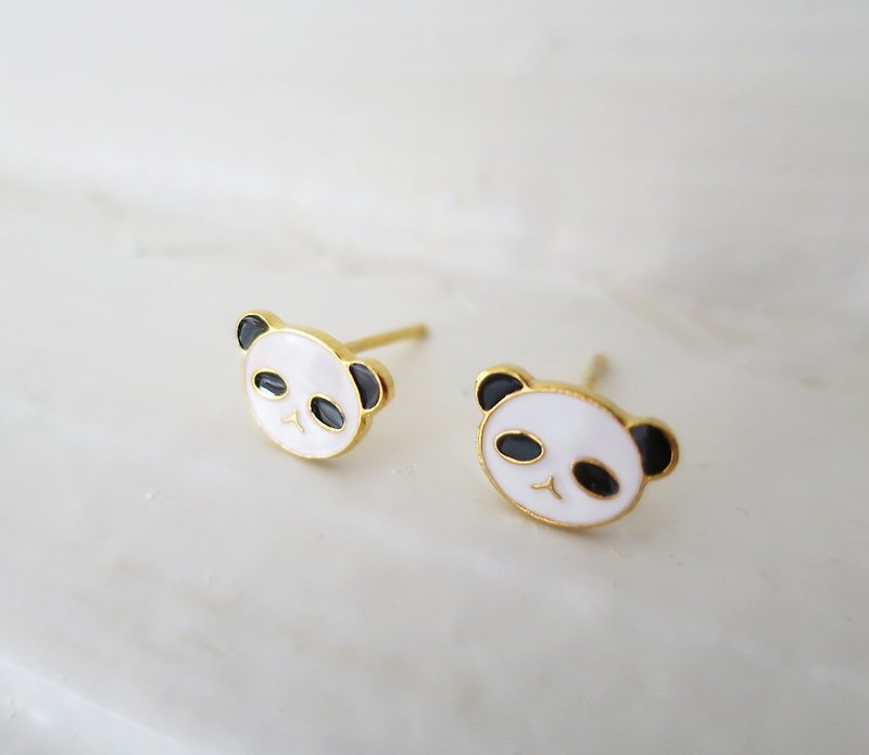 熊猫好累 耳环 耳夹 生日礼物 - 耳环/耳夹 - 珐琅 黑色
