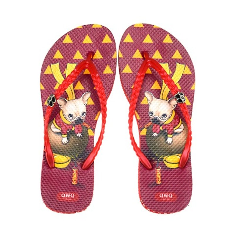 QWQ创意设计人字拖鞋-New Year-红【ST0461501】 - 女款休闲鞋 - 防水材质 红色