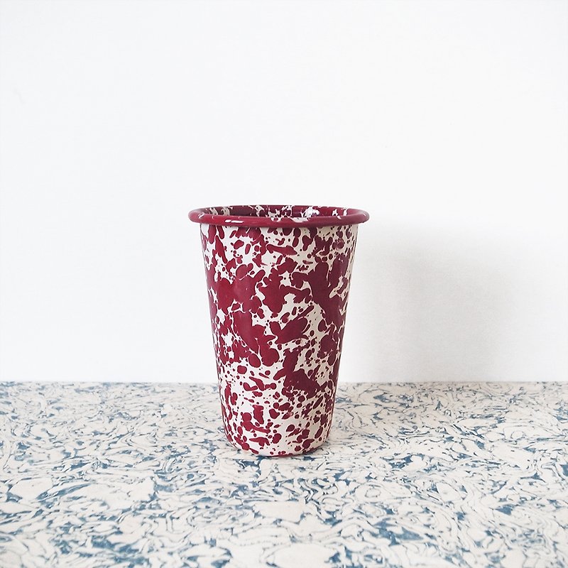 珐琅水杯-勃艮第红与奶油白色大理石纹 - 咖啡杯/马克杯 - 珐琅 