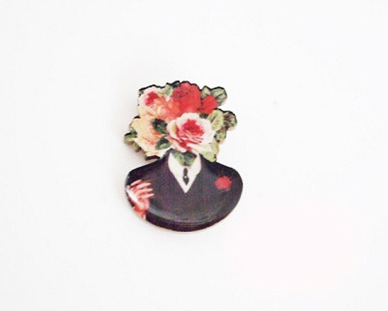 Rose Manブローチ/wooden brooch - 胸针 - 木头 红色