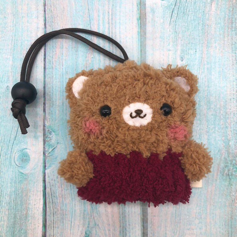 焦糖熊 四种尺寸 毛线编织  钥匙包  钥匙收纳  钥匙袋 - 钥匙链/钥匙包 - 其他人造纤维 咖啡色