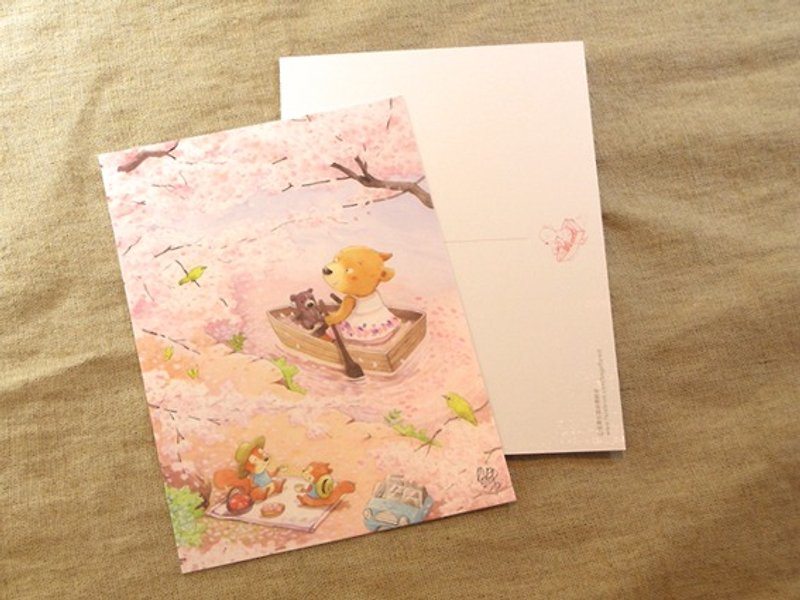 贝果在森林里散步－划小船赏樱花〔明信片〕 - 卡片/明信片 - 其他材质 粉红色