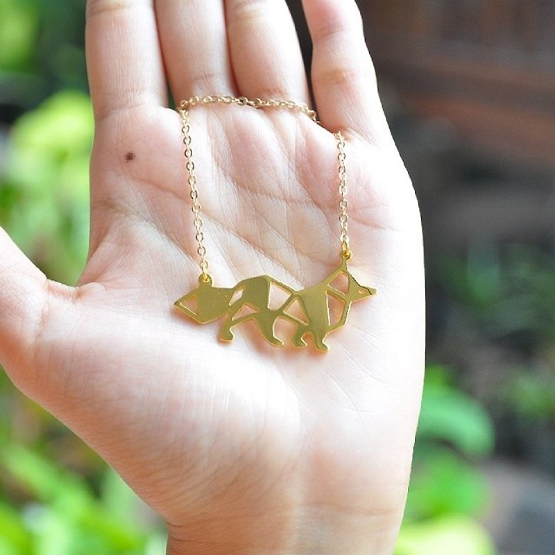 Fox necklace, Geometric Necklace, Fox jewelry, animal necklace, Fox gift - 项链 - 铜/黄铜 金色