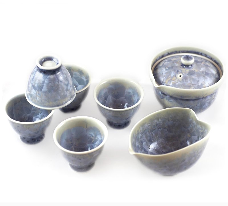 Kurekure Sencha set crystal glaze - 酒杯/酒器 - 其他材质 蓝色