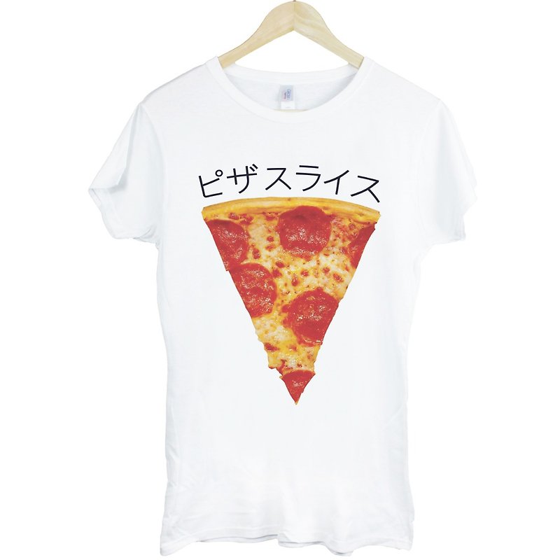 PIZZA SLICE-Japanese女生短袖T恤-白色 一片比萨 日文 日本 文青 青新 食物 PIZZA 设计 自创 品牌 - 女装 T 恤 - 纸 白色