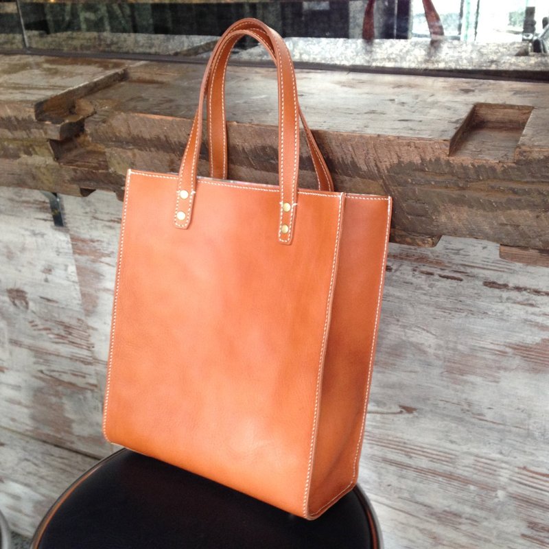 日式托特包女孩限定 手工制 Leather Tote Bag - 手提包/手提袋 - 真皮 咖啡色