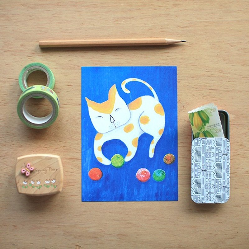 明信片 ∣ 毛线球猫 - 卡片/明信片 - 纸 蓝色