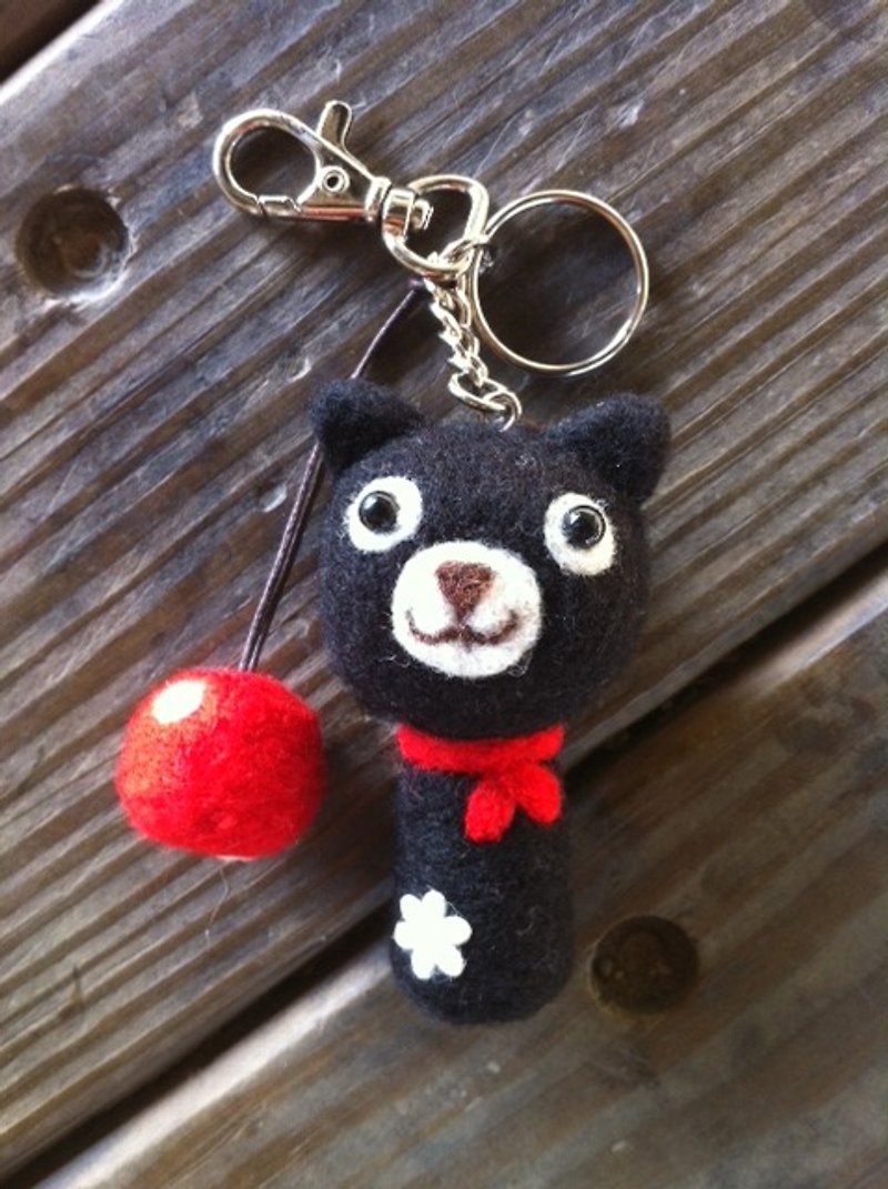 大眼黑猫 - 钥匙链/钥匙包 - 羊毛 黑色