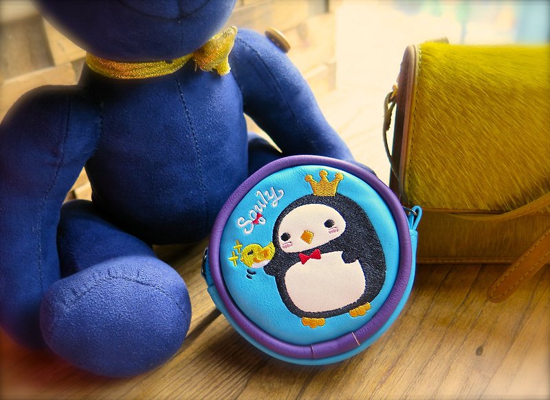 企鹅零钱包 圆型零钱包 Squly&Friends 设计 生日礼物 - 零钱包 - 人造皮革 蓝色