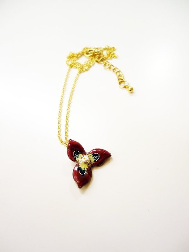 Flora Enameling Necklace花朵珐琅项炼(桃红) - 项链 - 其他金属 红色