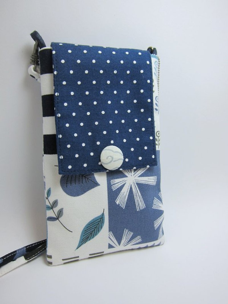 限量和风拼接手机袋(附手机造型小吊饰) - 侧背包/斜挎包 - 棉．麻 蓝色