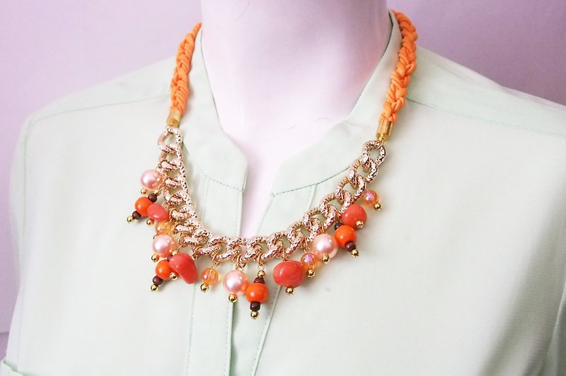 statement necklace - rope necklace - wedding in orange - orange necklace - bridesmaid gift - orange jewelry. - 项链 - 其他材质 橘色